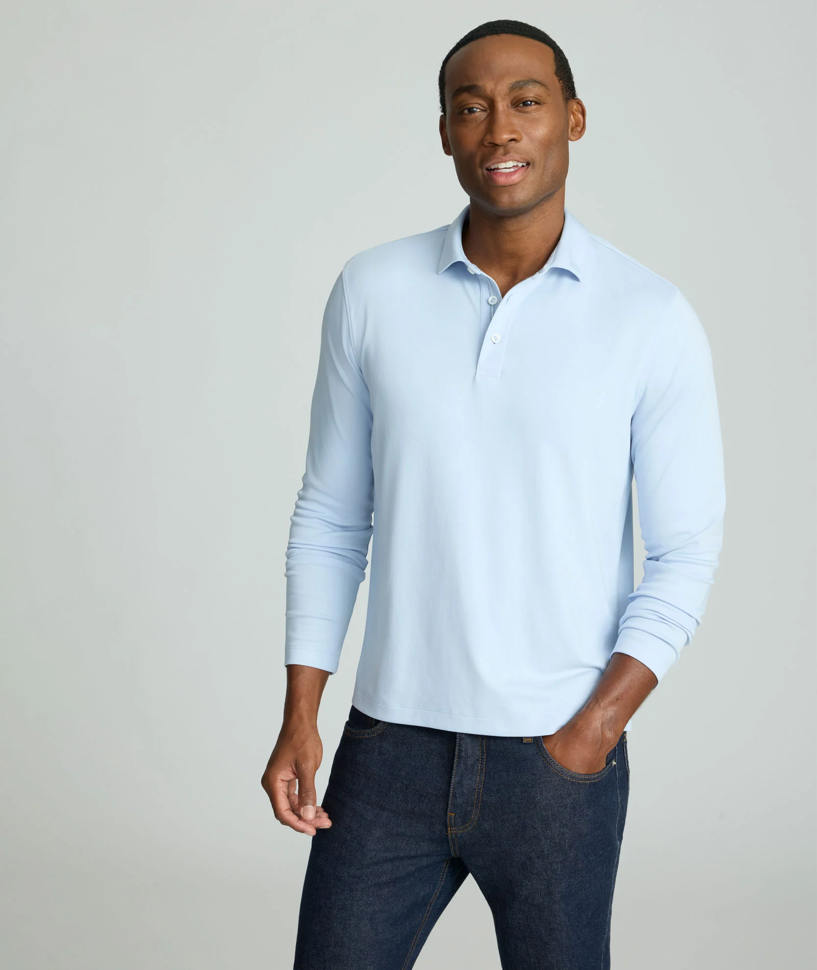 Wrinkle-Free Damaschino Long-Sleeve Polo - FINAL SALE - Image 2