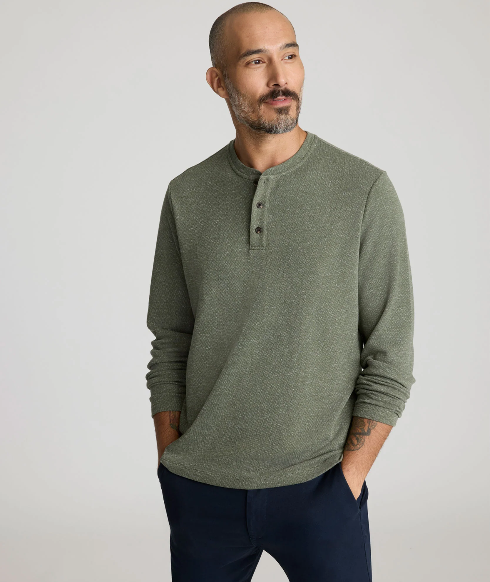 Stretch Cotton Herringbone Henley - FINAL SALE